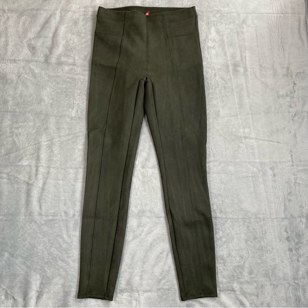 Spanx Faux Suede Leggings Medium Slimming Deep Olive Green